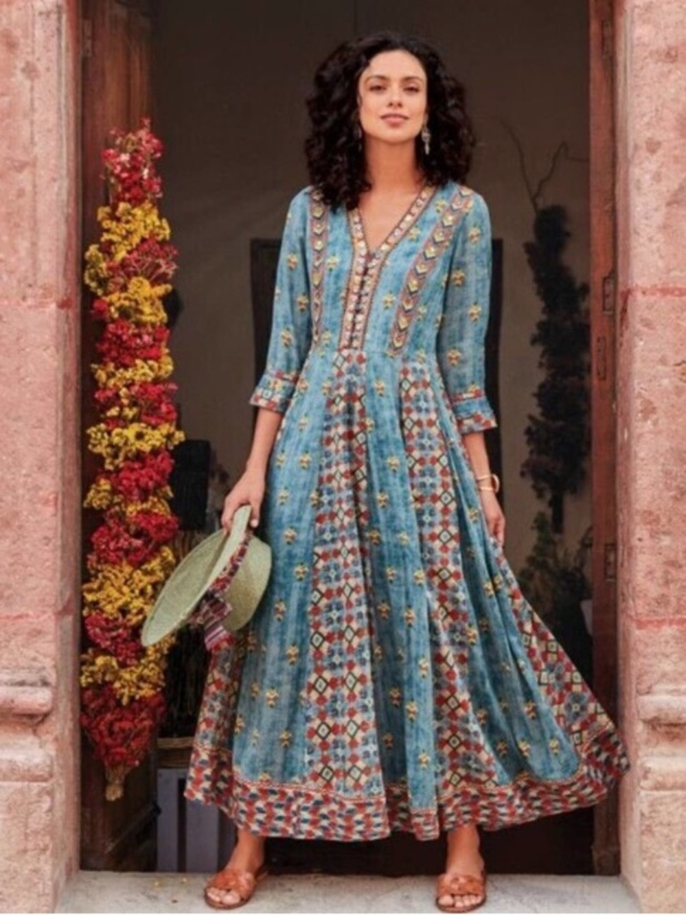 Soft Surroundings San Remo Embroidered Boho Maxi Dress Sz 12